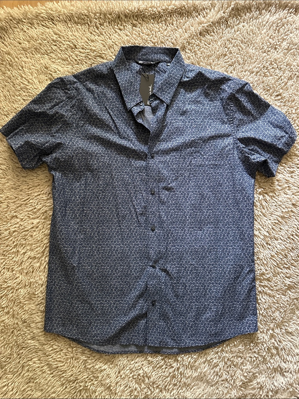 TravisMathew Short-Sleeve Button-Down Shirt - Navy Microprint